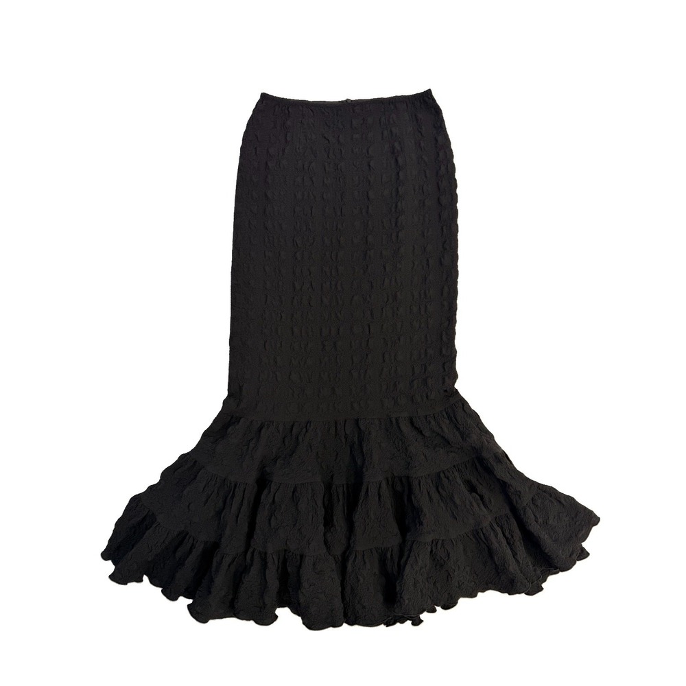 COURTNEY WASHINGTON Mermaid Ruffled Maxi Skirt Black Sz S Made in USA Fairy Chic